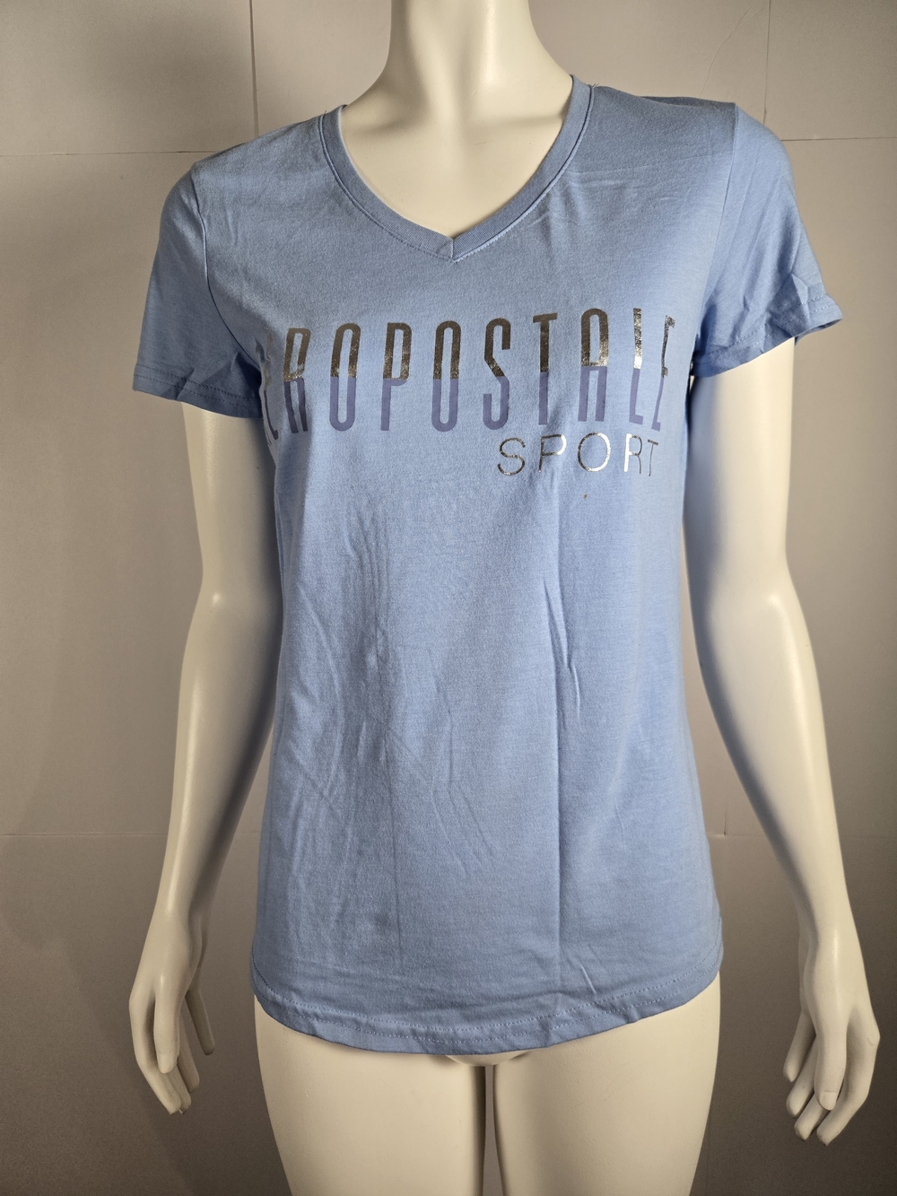 Aeropostale Light Blue V-Neck Logo Tee